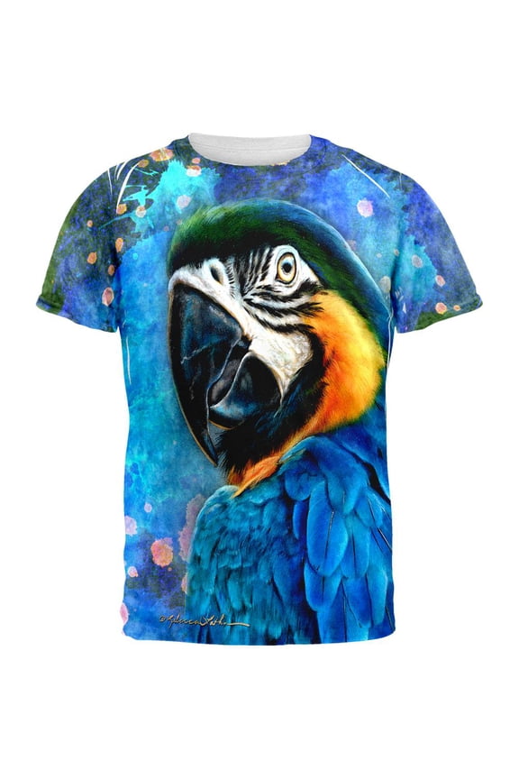 Exotic Blue Gold Macaw All Over Mens T Shirt Multi 2XL