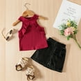 thumbnail image 2 of TAIAOJING Toddler Baby Girls Outfits Kids Sleeveless Ribbed Ruffle T Shirt Tops Pu Leather Skirts 2Pcs Cute Clothes Set For 4-5 Years, 2 of 9