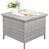 WAROOM Outdoor PE Wicker Side Table with Storage Patio End Table Resin Rattan Storage Table for Garden Backyard Porch Poolside, Grey