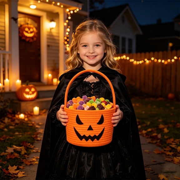 Halloween Pumpkin Candy Bags, Halloween Tote Bags with Handles, Pumpkin Snack Storage Tote for Trick Or Treat