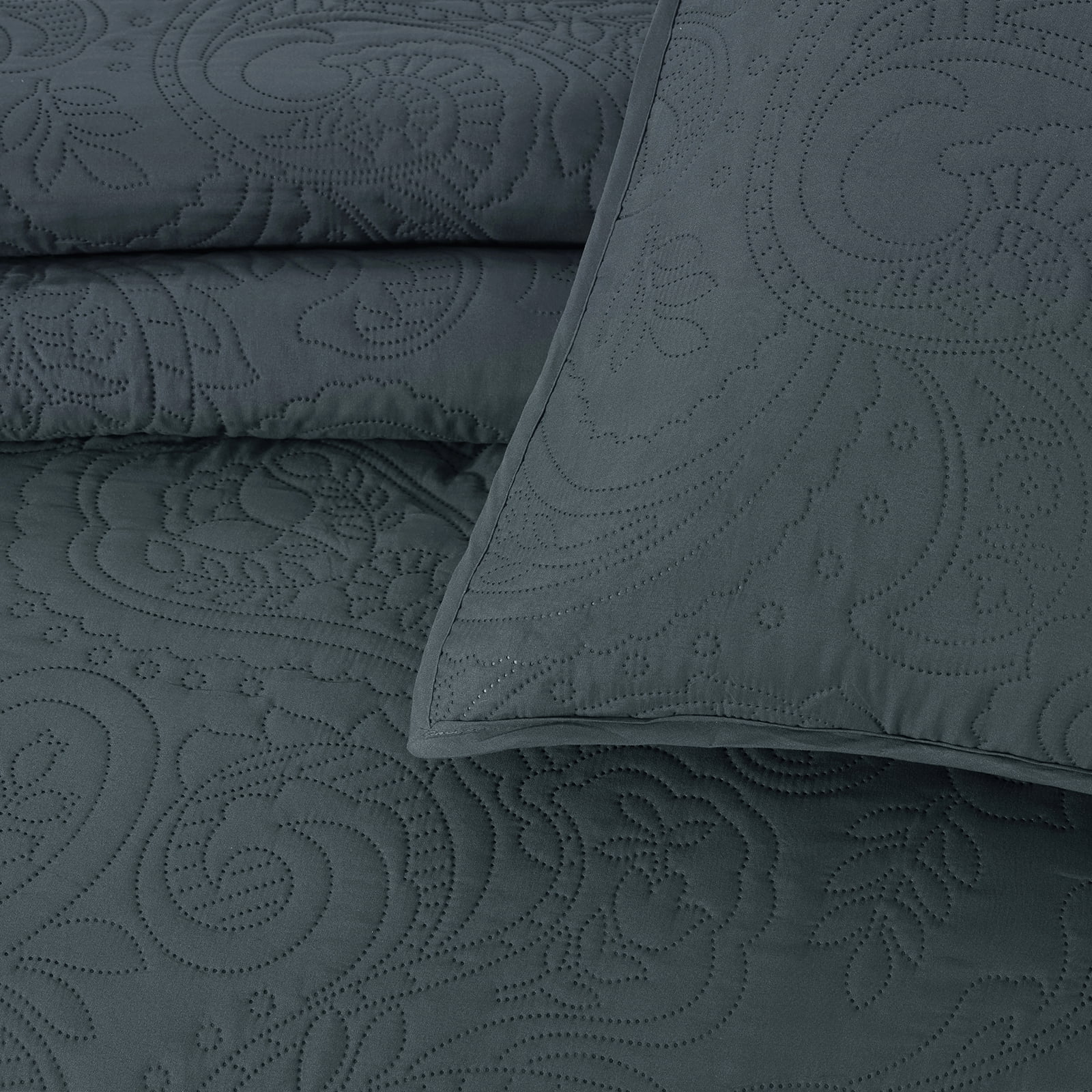 Bourina Modern Floral 3-Piece Quilt Set– King,Dark Grey,Lightweight & Comfortable,Perfect for All Seasons