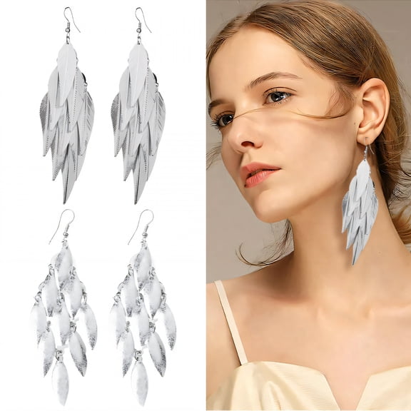 DESIGNICE 2 Pairs Statement Earrings for Women,Electroplated Iron Hollow Leaf Silver Dangle Earrings,Dangle Earrings for Women Fashion Jewelry Gift for Her,Style1