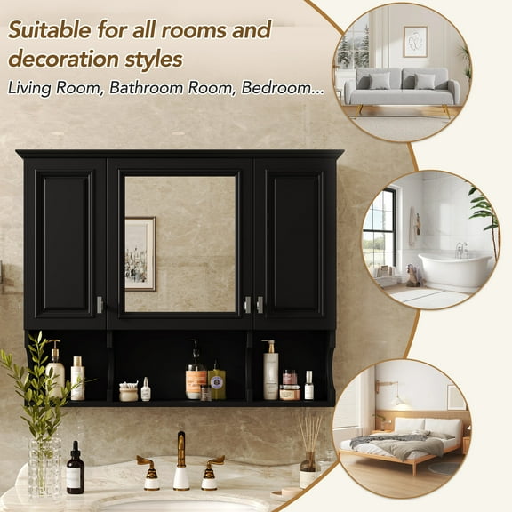 Bathroom Storage Cabinet 35'' x 28'' Wall Mounted Bathroom Medicine Cabinet, Modern Bathroom Wall Cabinet with Mirror, Mirror Cabinet with Open Shelves,Bathroom Vanity