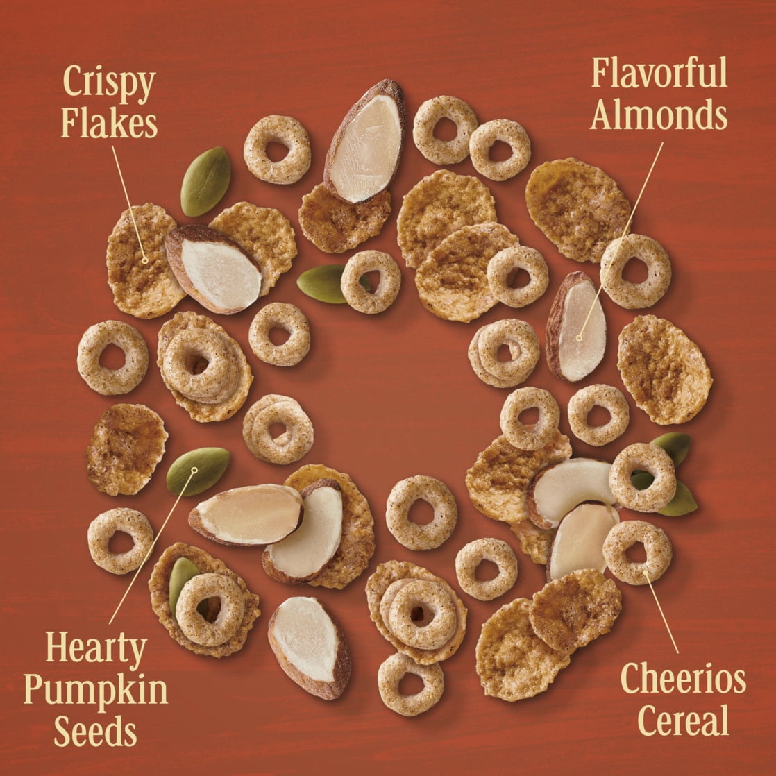 (8 pack) Cheerios Hearty Nut Medley Breakfast Cereal, Maple Cinnamon Flavored, Family Size, 20 oz