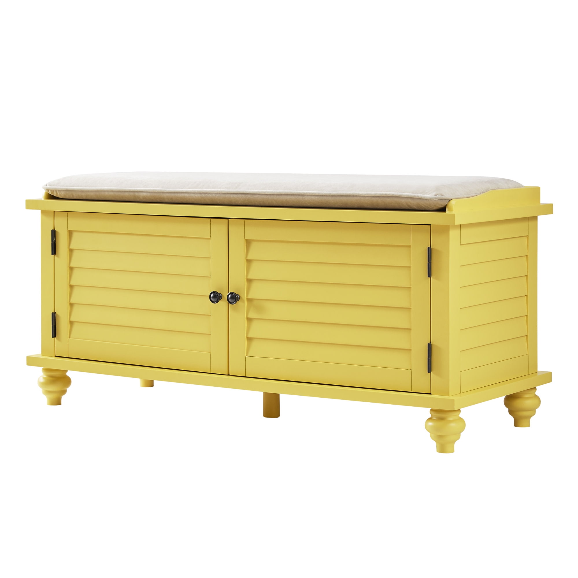 Weston Home Georgia Entryway Storage Bench with Cushion, Banana Yellow