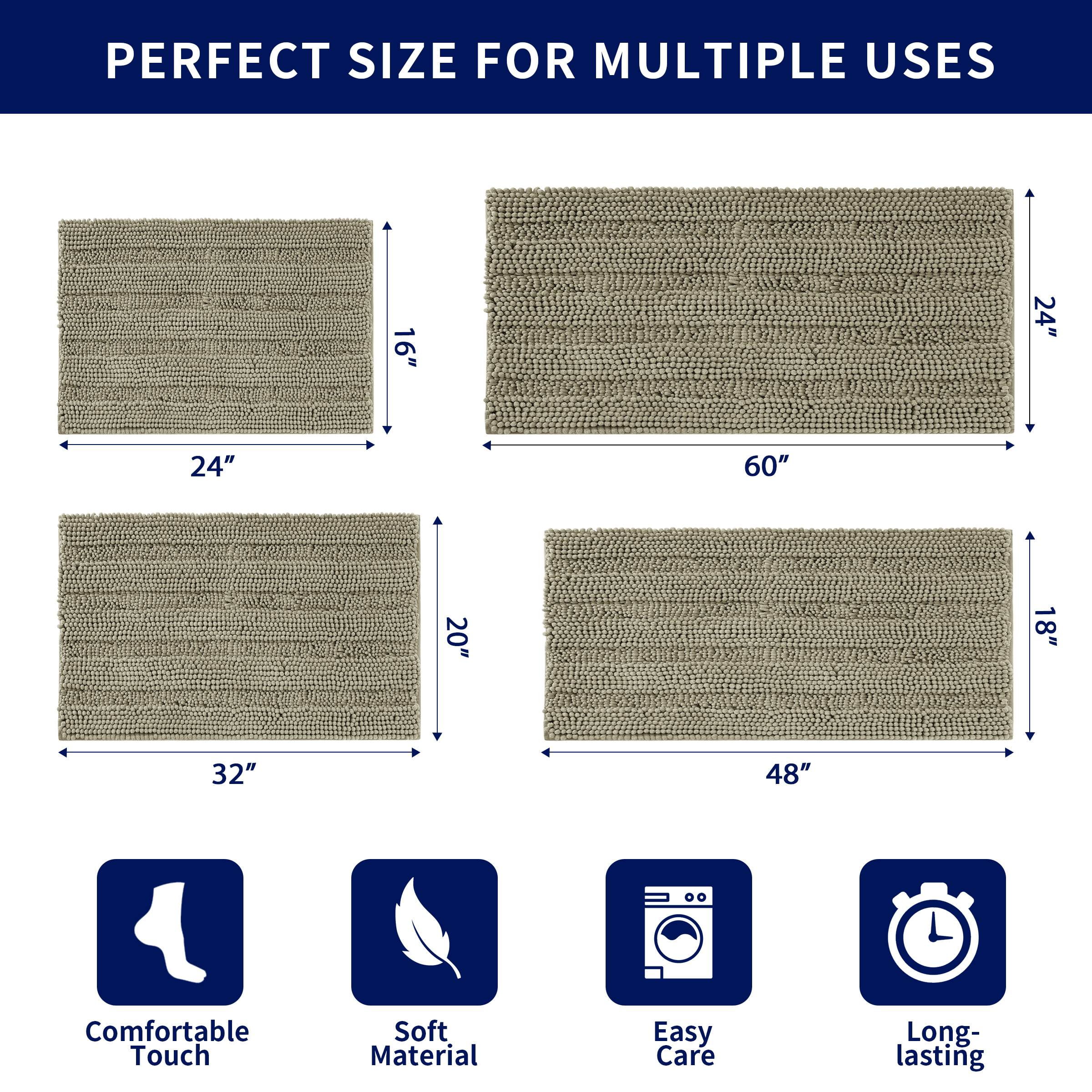 Subrtex Bathroom Rugs Non-Slip Chenille Soft Striped Plush Bath Mat (Taupe Brown, 20"x32")