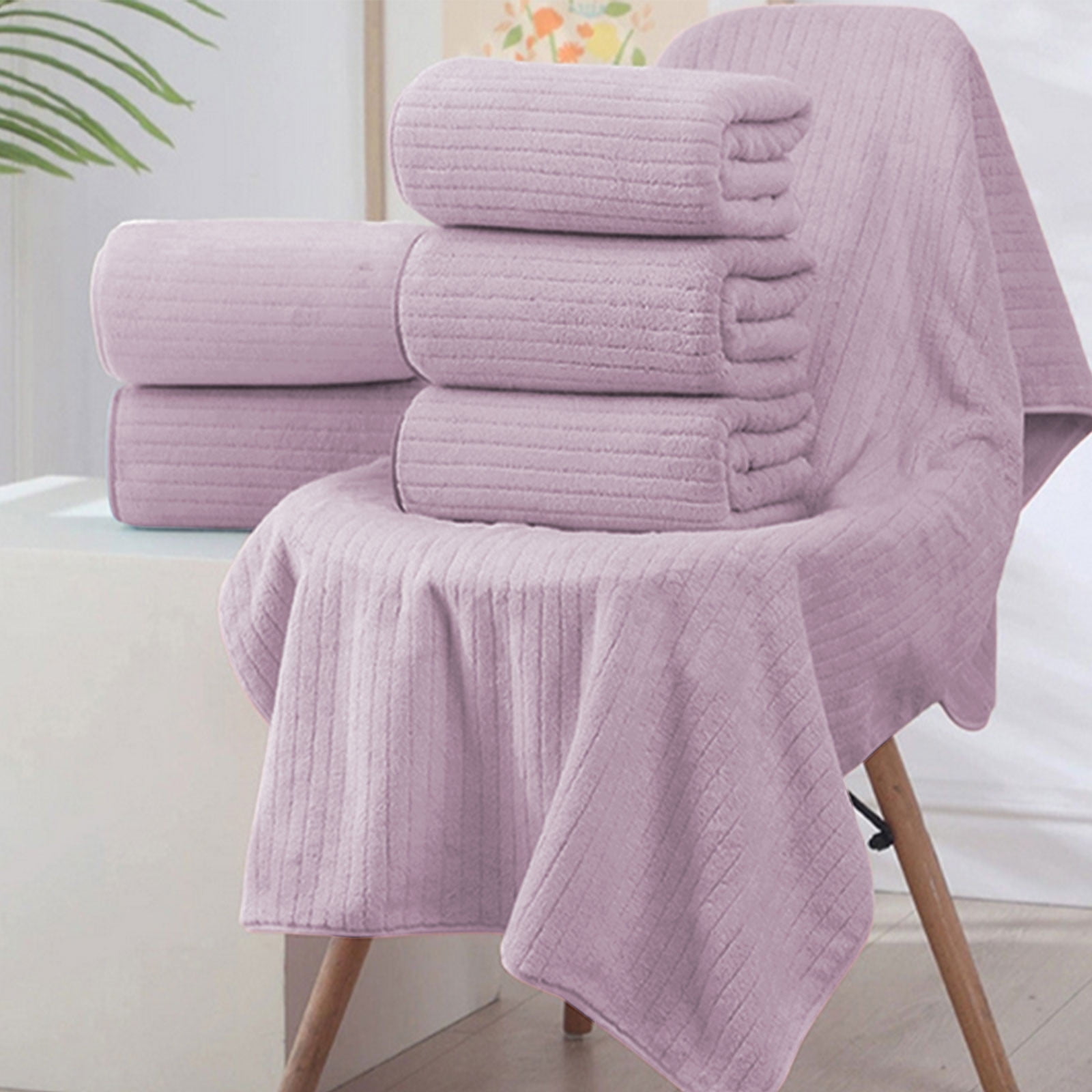 Beautynvta Bath Towel Set of 8 Pieces, Coral Velvet Highly Absorbent Quick Dry Towels Sets for Bathroom, 4 Square Towels, 2 Hand Towels, 2 Bath Towels, Purple