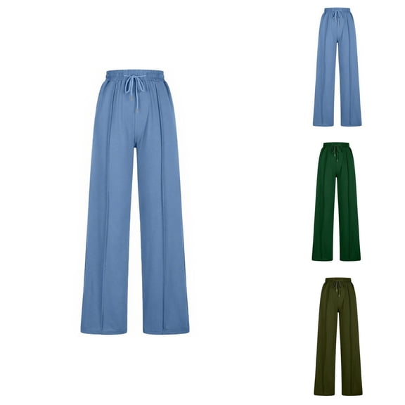 Womens Casual Pants Wide Leg Pants Woman Women's Casual High Waisted Wide Leg Pants with Elastic Waistband Comfort Trousers Featuring Drawstring and Pockets for Everyday Wear
