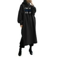 thumbnail image 2 of Elainilye Fashion Vacation Dresses for Women Print Loose Hooded Comfy Long Sleeve Dress,Black, 2 of 4