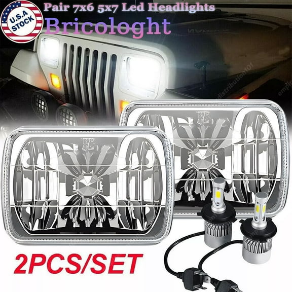 Pair 120W 7x6 5x7 inch LED Headlights Hi-Lo Sealed Beam For Jeep Cherokee XJ YJ