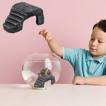 Aquarium Rockery Ornament | Mountain View Decor Hiding Cave Tree | Resin Habitat Basking Platform for Fish, Turtles, Reptiles | 13.5x11x5.5cm | Natural Tank Decoration | Easy Clean