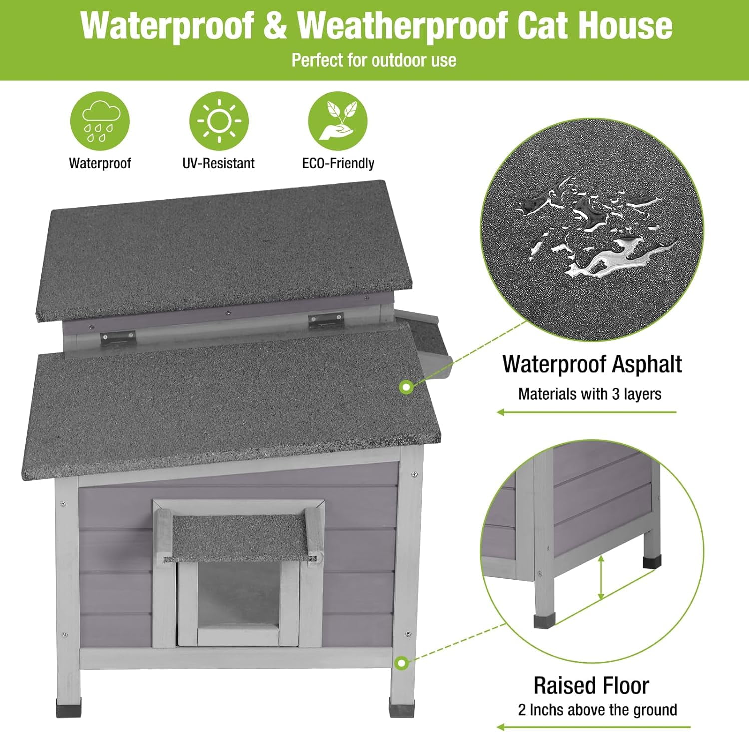 Aivituvin Outdoor Cat House Weatherproof Feral Cat Shelter for Winter, Cat Condo with Large Opening Roof