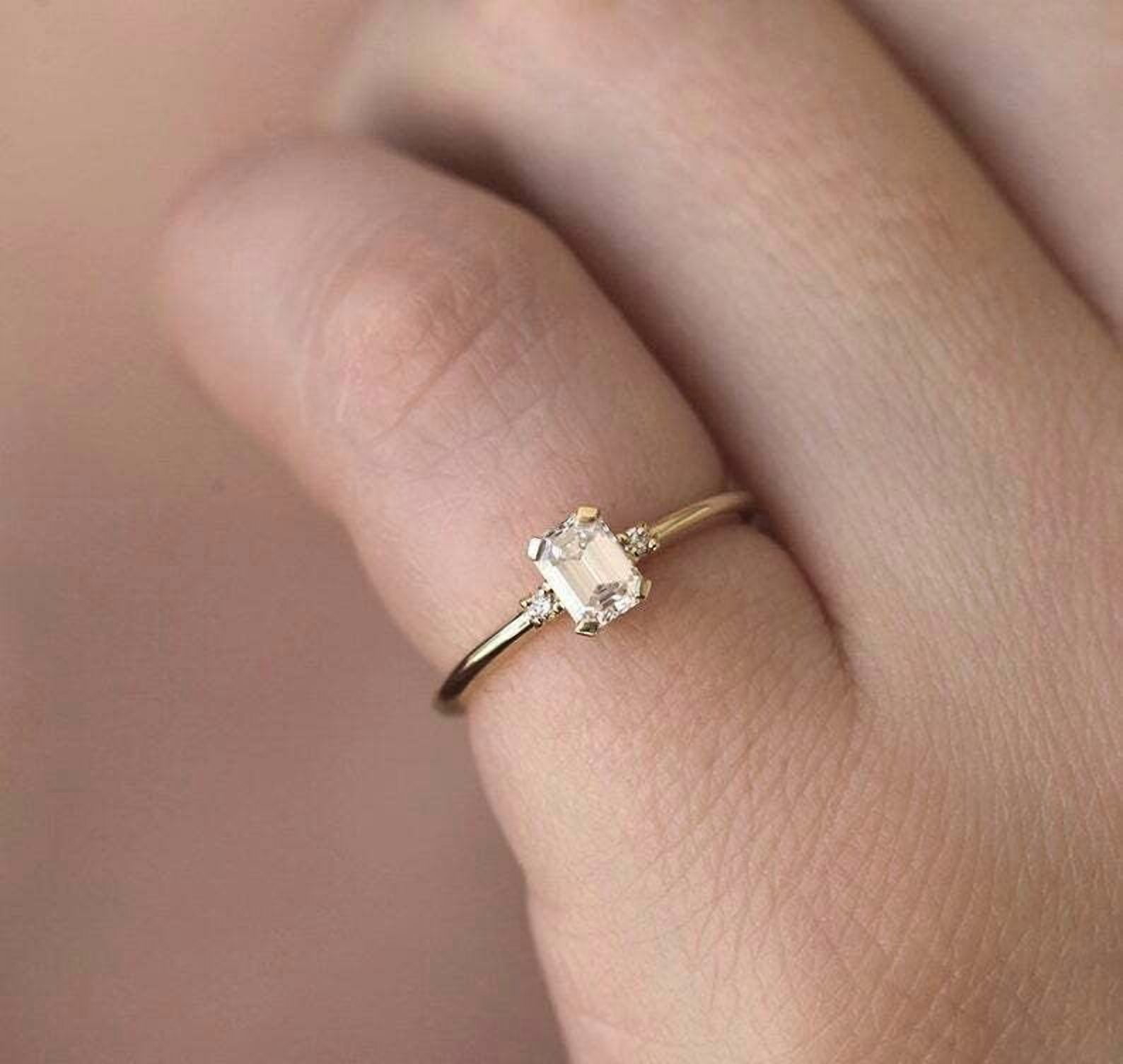 HeartsAndYou 1.2ct Emerald Cut Moissanite Engagement Ring for Women 18k Yellow Gold Over Silver Trilogy