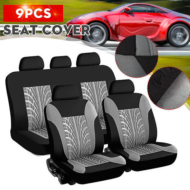 Car Seat Covers Full 9pc Set Sleek & Stylish Split Option Bench 5 Headrests Front & Rear