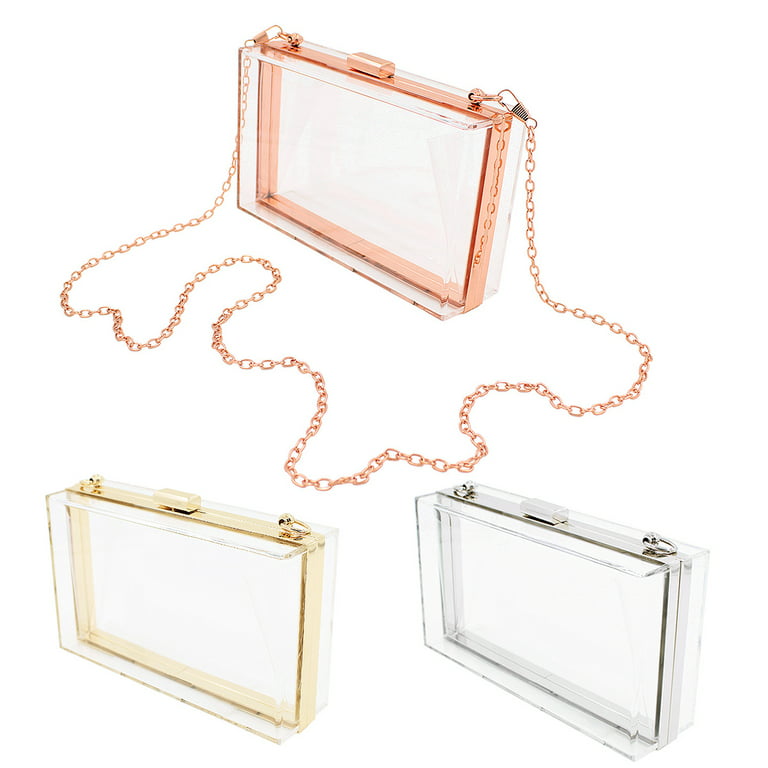 DODAMOUR Transparent Acrylic Shoulder Bag, Clear Crossbody Clutch Purse,  Women Evening Clutch Bag, Gold Chain Handbag for Women (Clear)