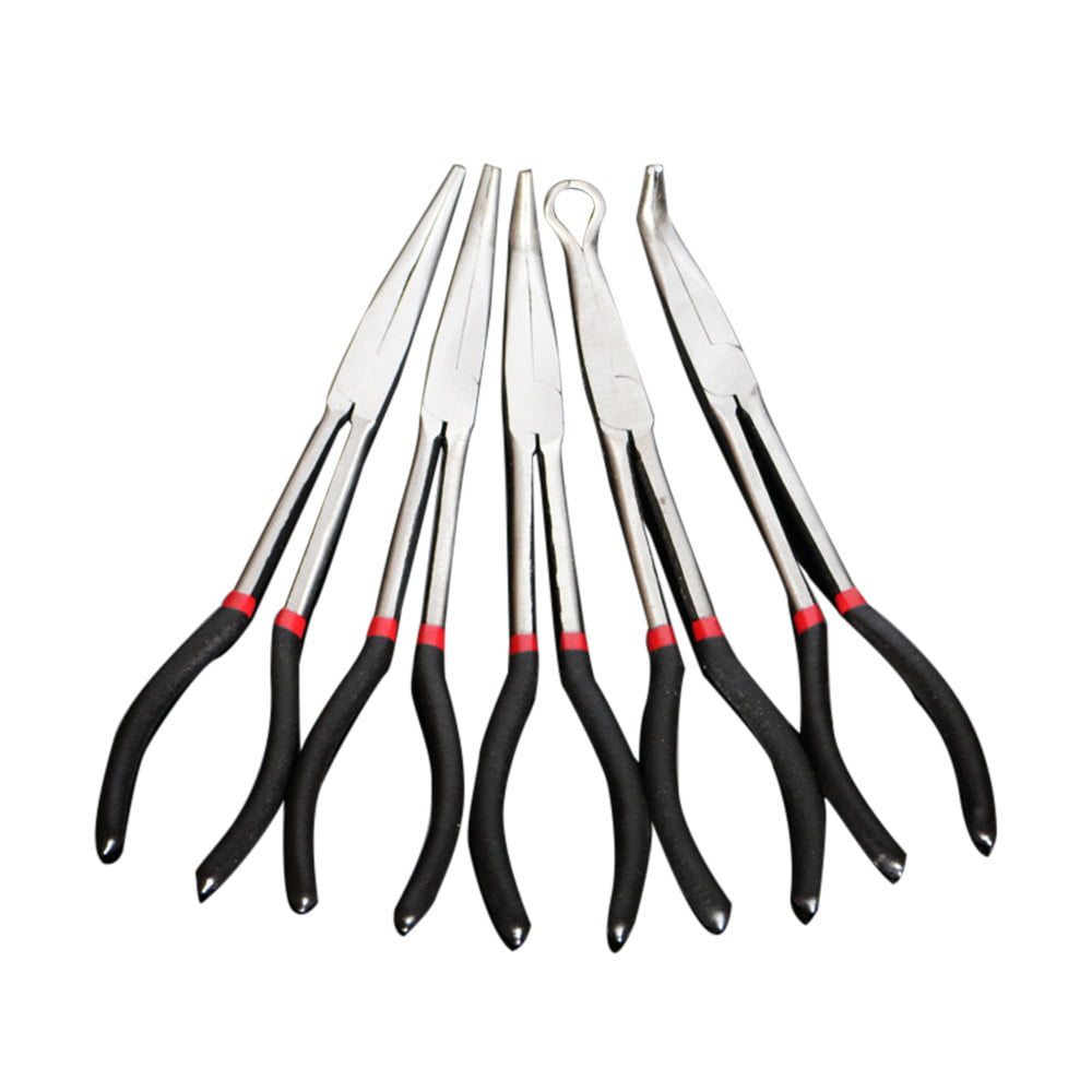 11’Long Needle Nose Pliers Set Reach Flat 90 45 Bent Nose Plug Cable Puller 5pc 