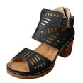 thumbnail image 2 of Summer Sandals For Women 2026 Casual Hollowed Out High-Heeled Coarse Heel Plus Large Buckle Roman Black Beach Sandals Size 7.5, 2 of 9