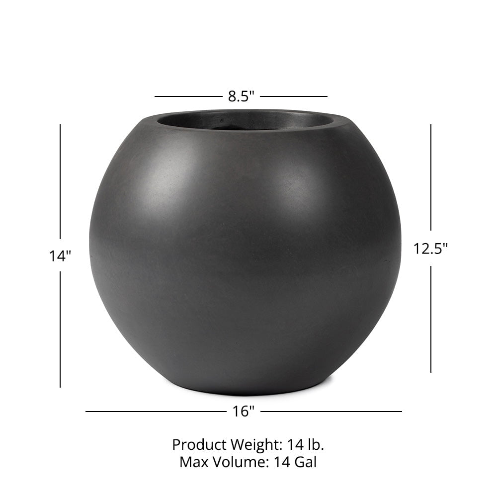 Ash & Ember 16" Round Sphere Charcoal Planter, 14 Gallon Lightweight Fiberstone Composite
