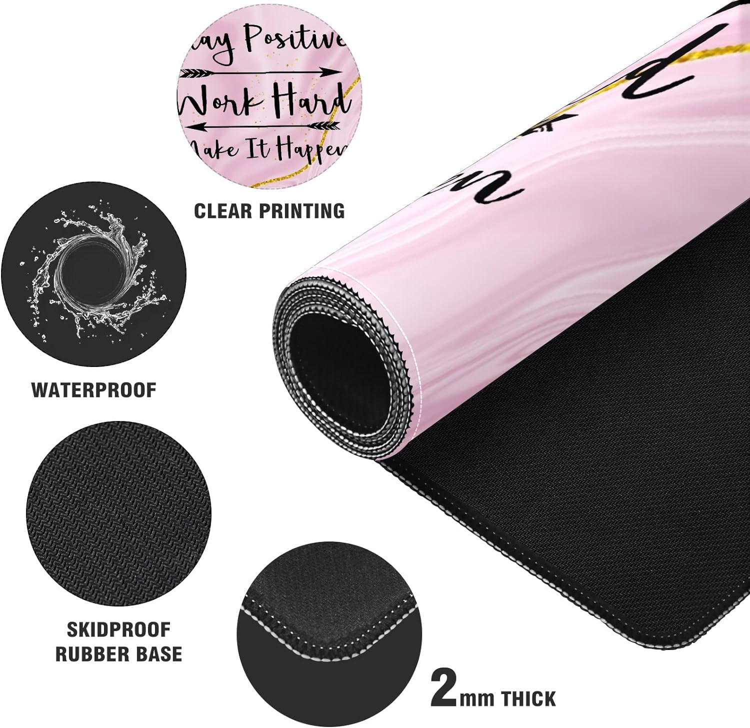 Pink Marble Gold Desk Mat, Desk Accessory, Cute Workspace, Trendy Workspace, Trendy, 35.4x15.7in Large Gaming Mouse Pad, Cute Desk Topper, Pretty Desk Pad