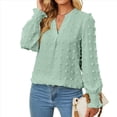 thumbnail image 1 of Blusa de Lunares con Cuello en V y Mangas con Volantes para Mujer, Blusas Holgadas Informales de Color Liso para Trabajar Verde L, 1 of 9