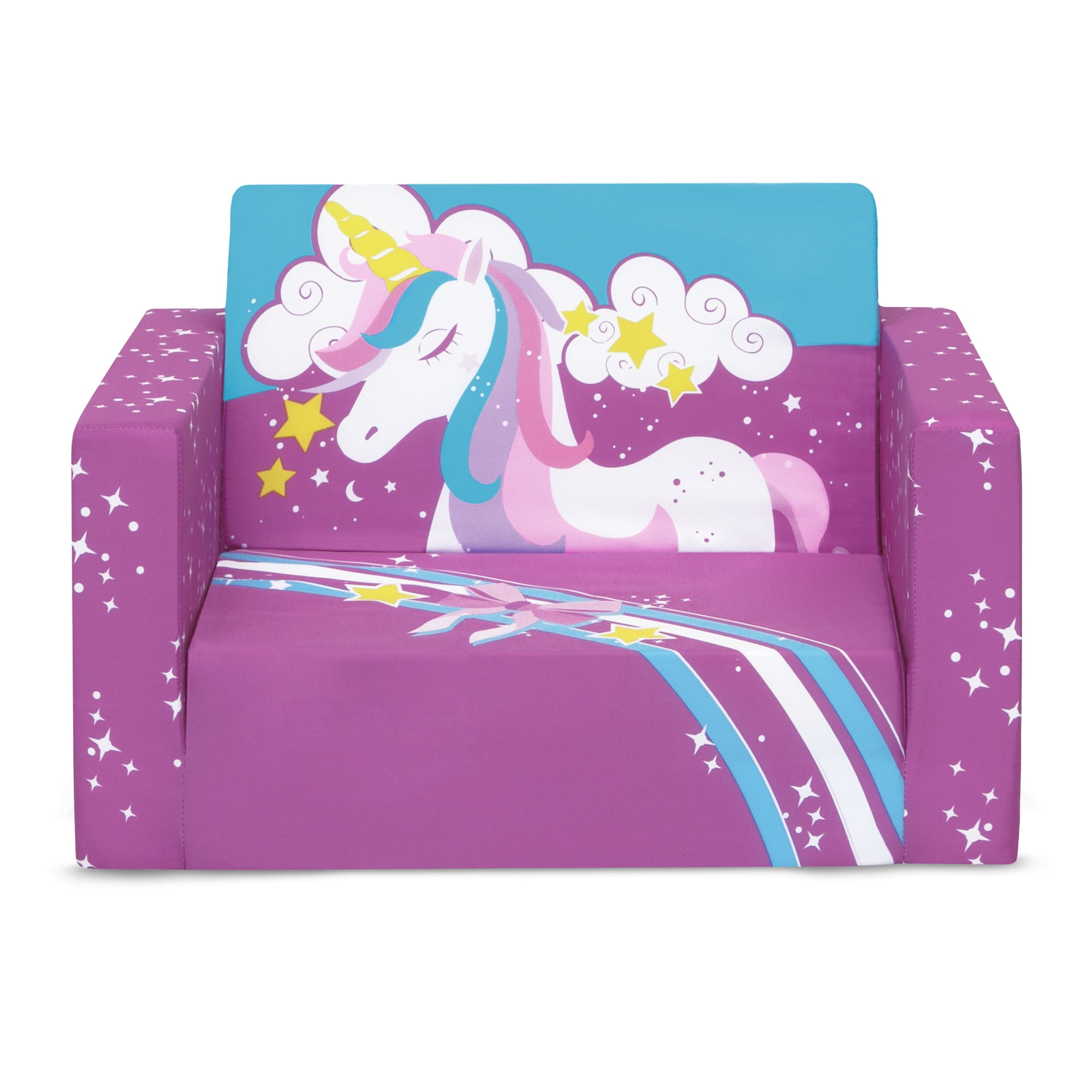 Delta Children Unicorn 2-in-1 Cozy Convertible Flip-Out Foam Chair, Toddler, Pink