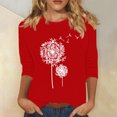 thumbnail image 2 of Plebaso Chemises à Manches 3/4 pour Femmes, Col Rond Décontracté, Hauts Imprimés, Coupe Ample, Blouses Printemps Été 2025 pour Femmes, 2 of 4