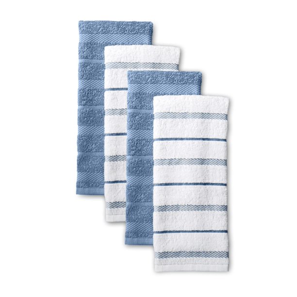 Juego de toallas de cocina KitchenAid Albany, paquete de 4 unidades, terciopelo azul/blanco