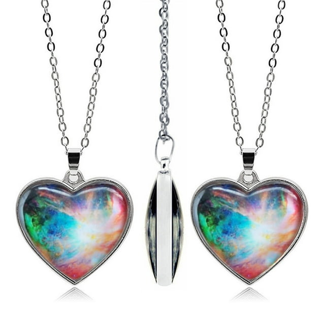 WREESH Solar System Planet Galaxy Double Sided Necklace Universe Heart Pendant Necklace