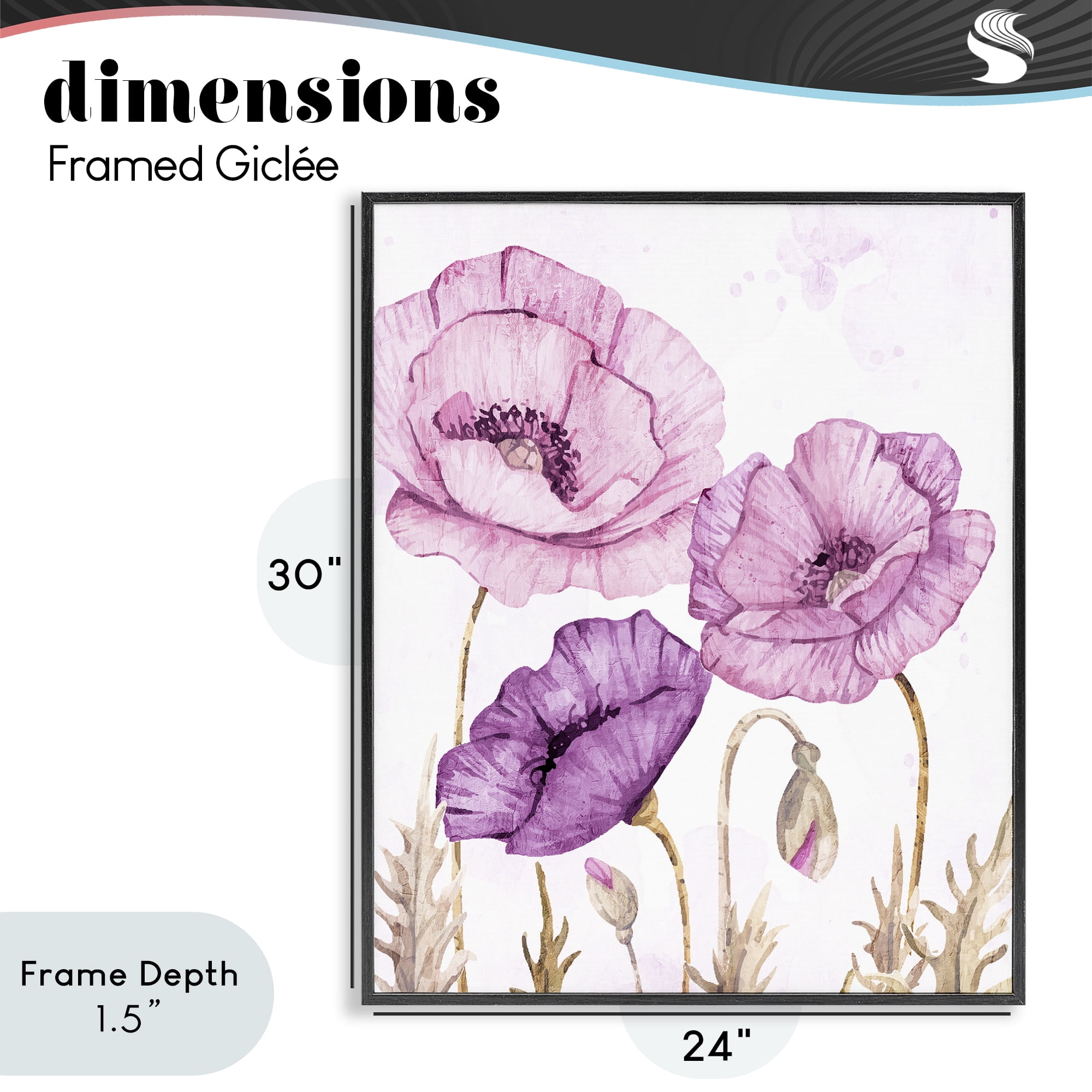 Stupell Industries Bright Purple Poppies Black Framed Giclee Art, design by Kim Allen