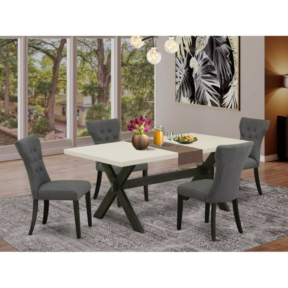 East West Furniture 5-Piece Rectangular Dining Table Set Included 4 kitchen parson chairs Upholstered Seat and High Button Tufted Chair Back and Rectangular Dining Table with Linen White Dinette...