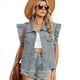 thumbnail image 2 of Chaleco Vaquero con Estampado de Leopardo y Botones para Mujer, Estilo Casual, Chic, con Bolsillos con Solapa y Puños de Madera Azul XL, 2 of 10