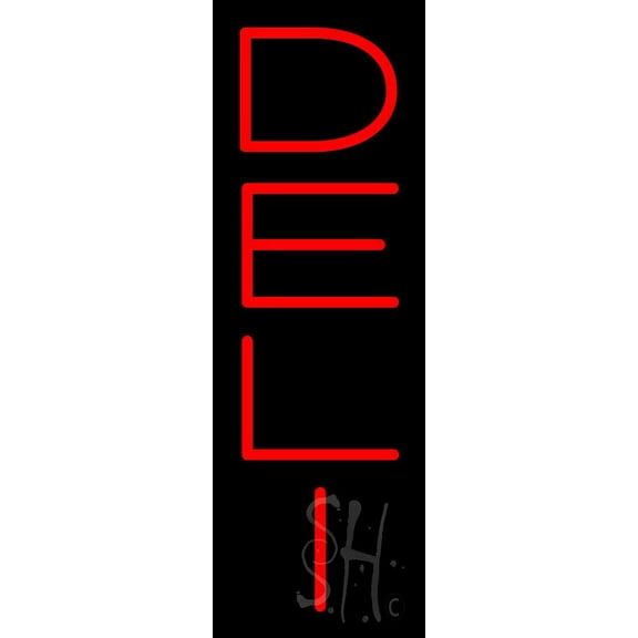 Vertical Red Deli LED Neon Sign 24" Tall x 8" Wide, Clear Edge Cut Acrylic Backing, with Dimmer - Bright and Premium built indoor LED Neon Sign for restaurant window and interior decor.