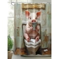 thumbnail image 2 of Funny Animal Shower Curtain, Pig Sitting on Toilet Pig Playing Phone Waterproof Shower Curtain Set with 12 Hooks Lightweight Washable Fabric Shower Curtains for Bathroom 48x72 Inches, 2 of 6