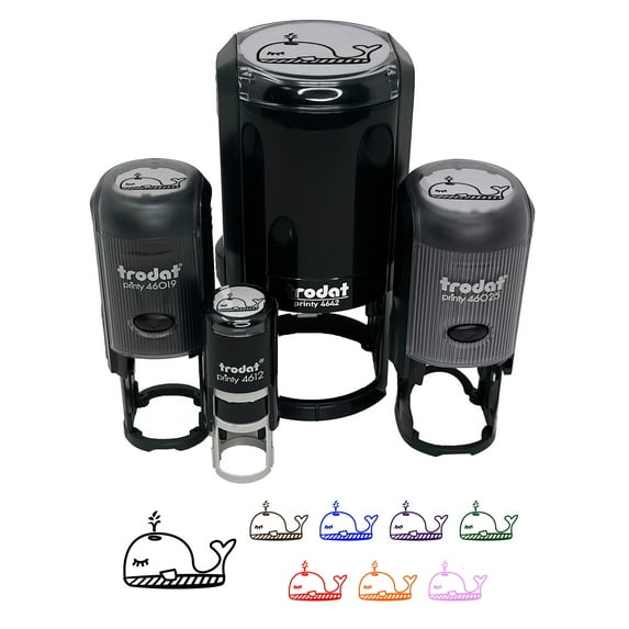 Snoozing Whale Doodle Self-Inking Rubber Stamp Ink Stamper - Yellow Ink - Medium 1 Inch