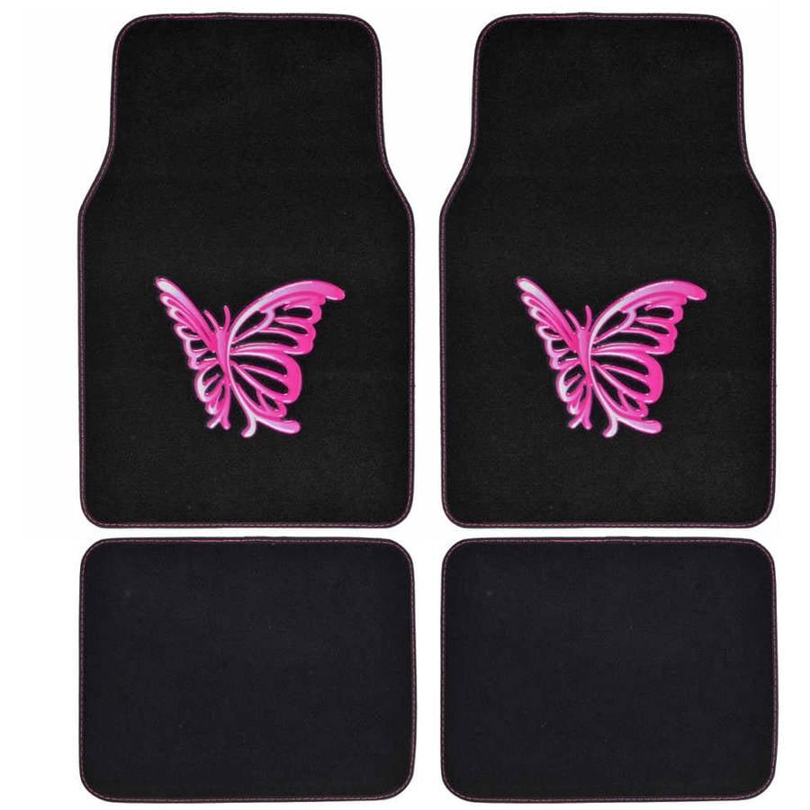 Pink Butterfly Car Floor Mats, 4 Piece Design Mats