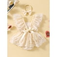 thumbnail image 4 of Elippeo Infant Baby Girls Summer Lace Romper Dress 3 6 12 18 Months 3D Flower Flying Sleeve Square Neck Jumpsuit with Bow Headband, 4 of 10