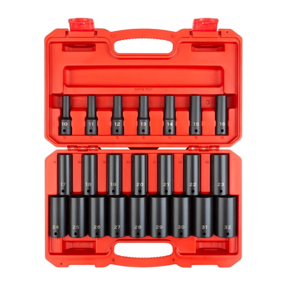 TEKTON 1/2 Inch Drive Deep 6-Point Impact Socket Set with Case, 23-Piece (10 - 32 mm) | SID92330