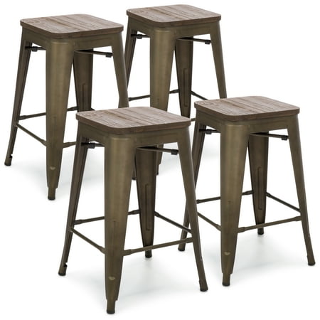 Best Choice Products 24in Metal Industrial Distressed Bar Counter Stools with Wooden Seat Top, Set of 4, (Best Home Bar Designs)