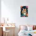 thumbnail image 4 of ZHONGYUTONG Tiger Canvas Wall Art Botanical Jungle Tiger Picture Prints Boho Animal Painting Bathroom Nursery Decor Framed (12.00" x 18.00"), 4 of 6