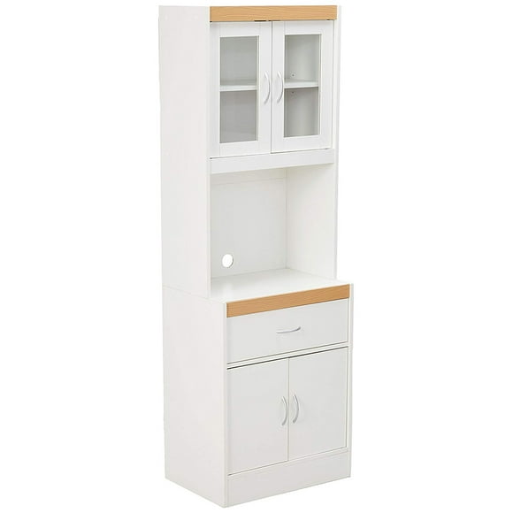 Hodedah Armoire de Rangement de Cuisine Autoportante avec Espace Ouvert pour Micro-Ondes, Blanc