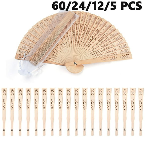 Wedding Fans Folding Hand Fans Custom Sandalwood Wedding Fans with Organza Bags Wedding Party Favor Wedding Fans for Guests/5 PCS
