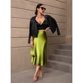 thumbnail image 7 of Olive Green Satin High-Waist Flowing Midi Slip Skirt Sheath, 7 of 7