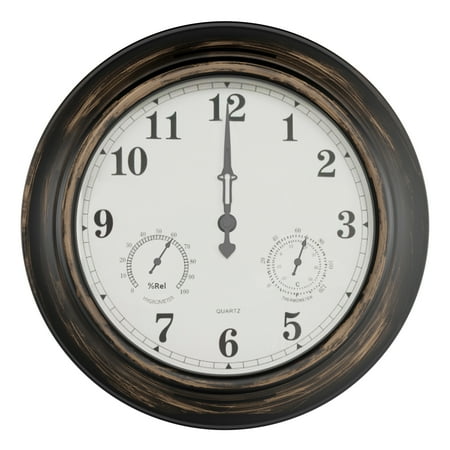 outdoor clock thermometer decorative waterproof clocks indoor battery garden temperature powered pure hygrometer quartz gauge walmart decor depot