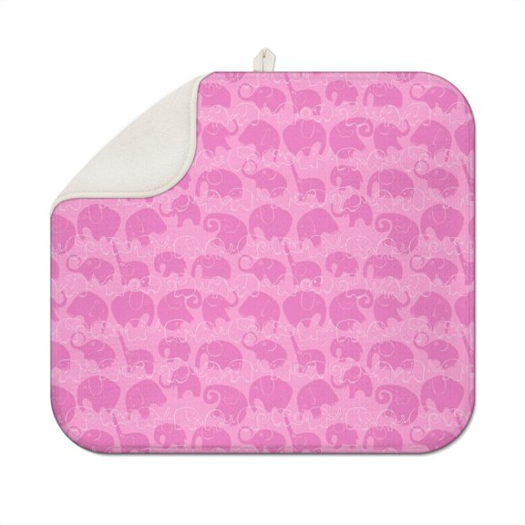 Elephant and Wildflowers Boho Style Drying Mat Super Absorbent Washable Foldable Heat Resistant Kitchen Countertop Pad 18"x16"
