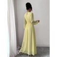 thumbnail image 2 of Light Yellow Womens Elegant Chiffon Ruched Round Neck Long Sleeve Maxi Dress For Summer Picnic Holiday, 2 of 7