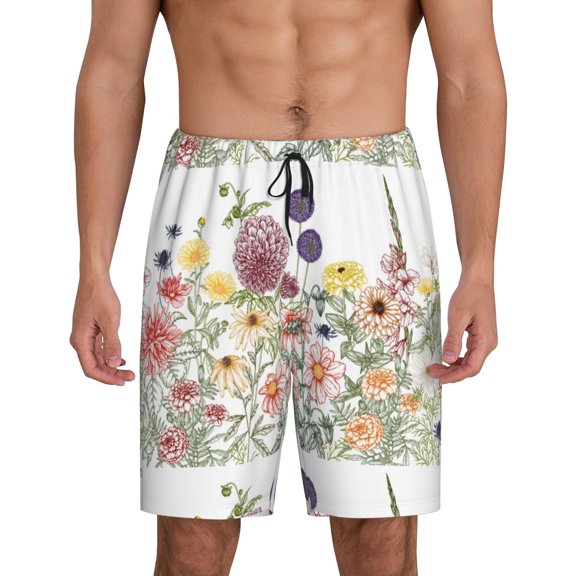 Naloa Autumn Garden Men's Short Pajama Pants, Lounge Comfort Shorts with Elasticized Waistband and Side Pockets - Small