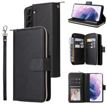 Feishell for Samsung Galaxy S22 Plus (6.6 inch) Wallet Case for Women Men,Premium PU Leather Magnetic Clasp Zipper 9 Card Slots Folio Flip Holder Shockproof Purse Phone Case with Wrist Strap,Black