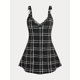 thumbnail image 1 of Tank Top de Cuadros con Parche de Encaje de Talla Grande Rosegal  Camisetas sin mangas de talla grande, 1 of 5