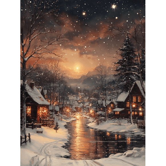 Qisvanset 12x16 Inch Winter City Christmas Canvas Wall Art, Vintage Cottagecore Holiday Wall Decor