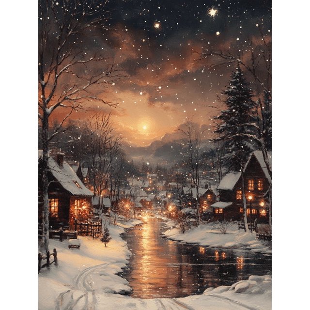 Qisvanset 12x16 Inch Winter City Christmas Canvas Wall Art, Vintage Cottagecore Holiday Wall Decor